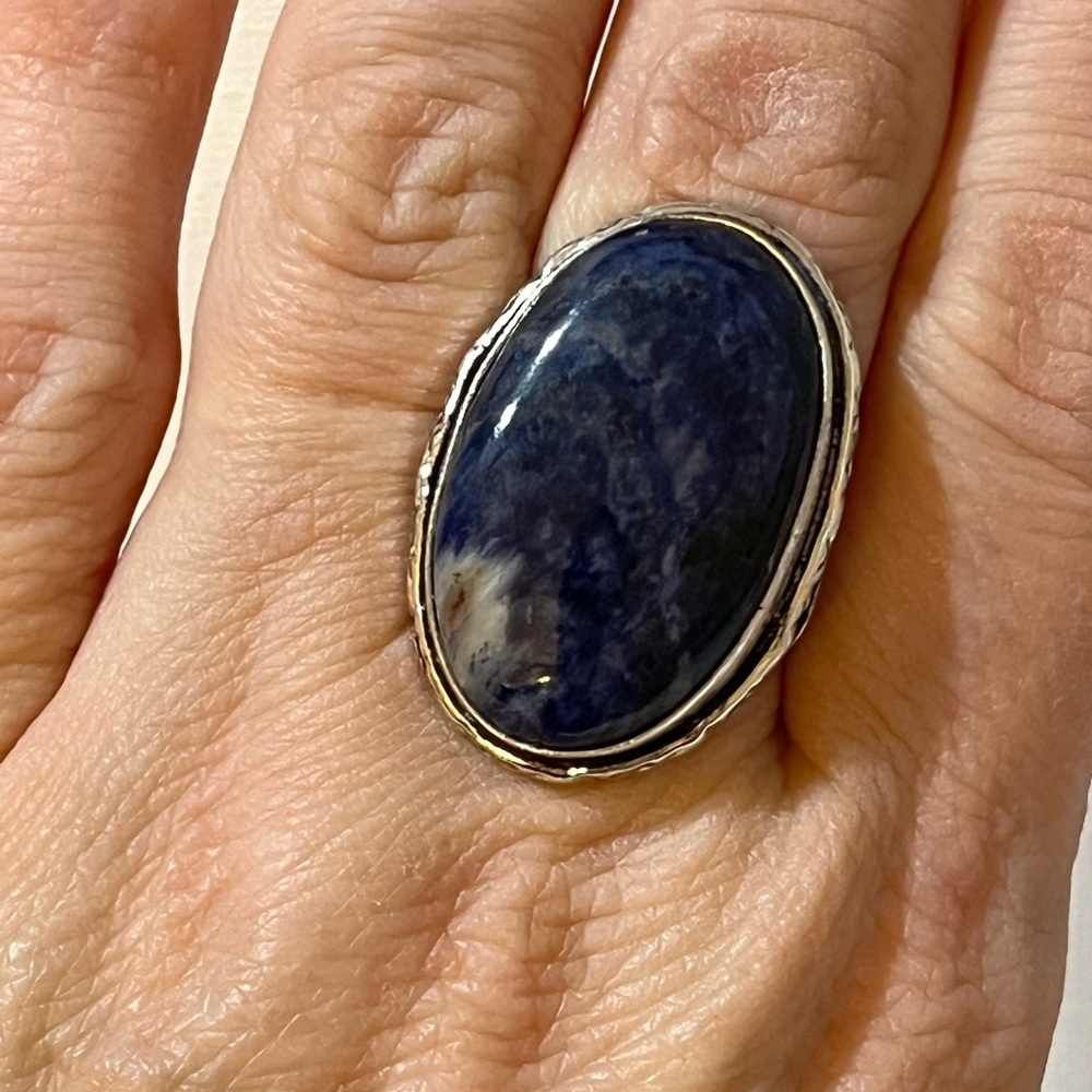 GEMSTONE RING 925 SILVER OVERLAY CRAZY SODALITE SIZE 8.75 - Picture 7 of 8
